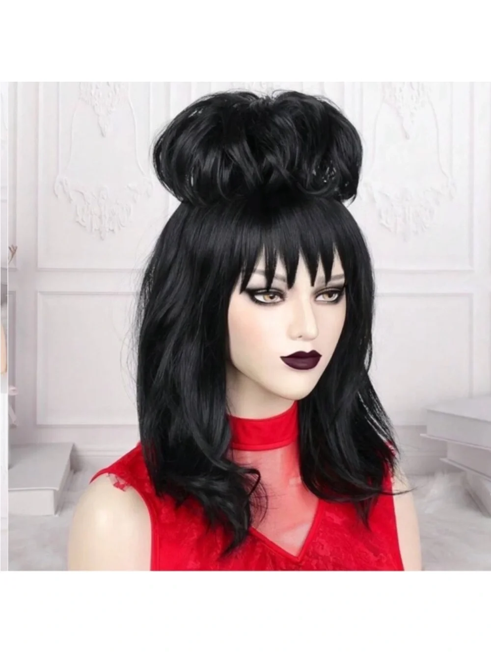 Lydia CosplayParty Fluffy Buns l Straight Beetle Wig With Bangs Halloween Wig